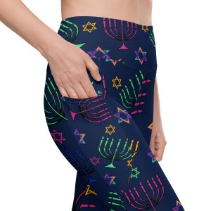 Menorah and Star of David Yoga Leggings with Pockets